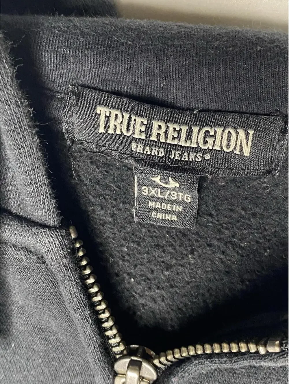 True Religion Black Full Zip Hoodie Adult XXX Large